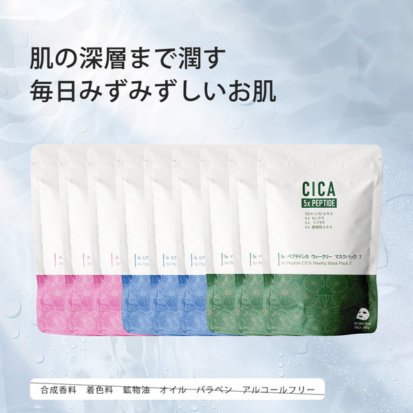 <日本製>「美人肌への近道!MITOMO CICAコンボセット」- コラーゲン、ヒアルロン酸、ペプチドが肌に贅沢に潤いとハリを与えるウィークリーフェイスマスクパック!【TMCC00001-04-100】
