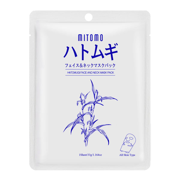 MITOMO <日本製>ハトムギ フェイス&ネックマスクパック- 肌とネックに贅沢な栄養を与え、美しい輝きを手に入れましょう!【HMSS00001-A-033】