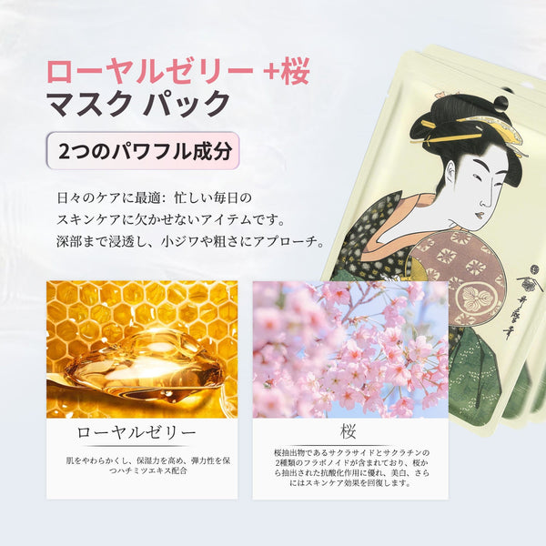 MITOMO <日本製>ミトモ 浮世絵604 Royal Jelly + Sakura/ ローヤルゼリー+サクラ /ローヤルゼリー+桜エッセンスマスク カブキ 潤い フェイスマスク エステ/20枚【JPSS00604-A-1x002】