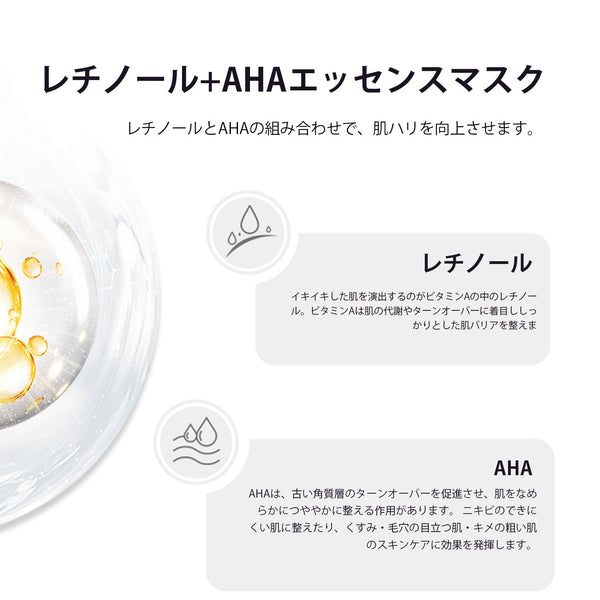 MITOMO<日本製> ミトモ CARE601 Retinol+AHA/レチノール+AHAエッセンスマスク 贅沢な ピーリング フェイスエッセンスマスク 保湿敏感肌/20枚【MCSS00601-A-4x002】