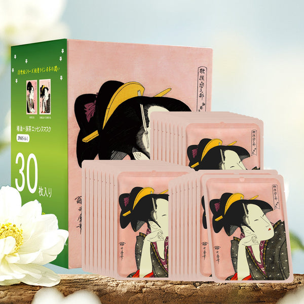 MITOMO <日本製>ミトモ 浮世絵605 Camellia Oil + Matcha/ ツバキユ+マッチャ /椿油＋抹茶エッセンスマスク カブキ ビハダコントロール フェイスマスク エステ/30枚/ミトモパック/【JPSS00605-A-1x003】