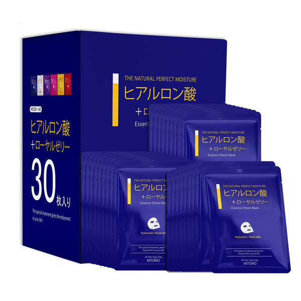 MITOMO <日本製>ミトモ CARE601 Hyaluronic+ Royal Jelly/ ヒアルロン酸 +ローヤルゼリーエッセンスマスク 贅沢な モイストUP フェイスエッセンスマスク 保湿・敏感肌/30枚/ミトモパック/【MCSS00601-A-0x003】