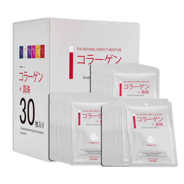 MITOMO <日本製> ミトモ CARE601 Collagen+Pearl /コラーゲン＋パールエッセンスマスク 贅沢な ハリツヤ フェイスエッセンスマスク 保湿・敏感肌/30枚/ミトモパック/【MCSS00601-A-1x003】