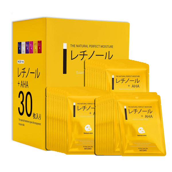 MITOMO<日本製> ミトモ CARE601 Retinol+AHA/レチノール＋AHAエッセンスマスク 贅沢な ピーリング フェイスエッセンスマスク 保湿・敏感肌/30枚/ミトモパック/【MCSS00601-A-4x003】