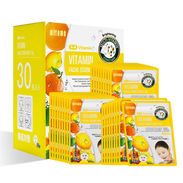 MITOMO ナチュラルビタミンブライトニングフェイシャルエッセンスマスク- 肌を明るく輝かせる天然ビタミンで美しい肌へ！【MTSS00512-A-4Jx003】