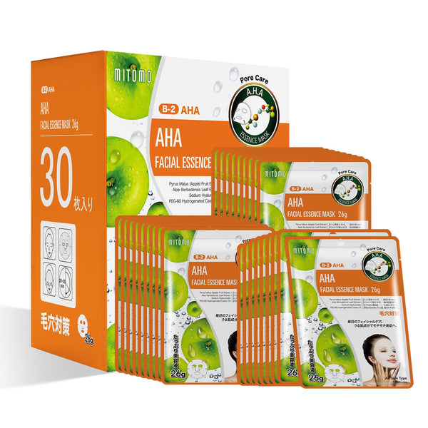 MITOMO  　ナチュラルAHAポアケアフェイシャルエッセンスマスク- 自然のAHAパワーで毛穴ケア！肌をしっかり保湿し、健康な毛穴を実現/ミトモパック/【MTSS00512-B-2Jx003】