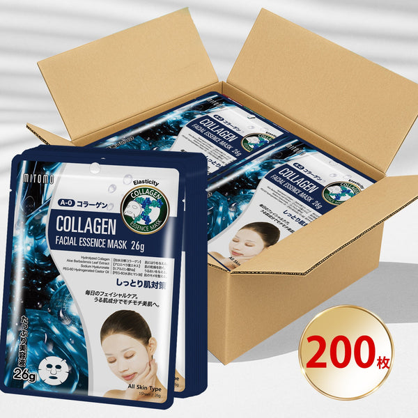 若々しい肌を手に入れる！MITOMO天然コラーゲン弾性フェイシャルエッセンスマスク/200枚/ミトモパック/【MTSS00512-A-0Jx020】