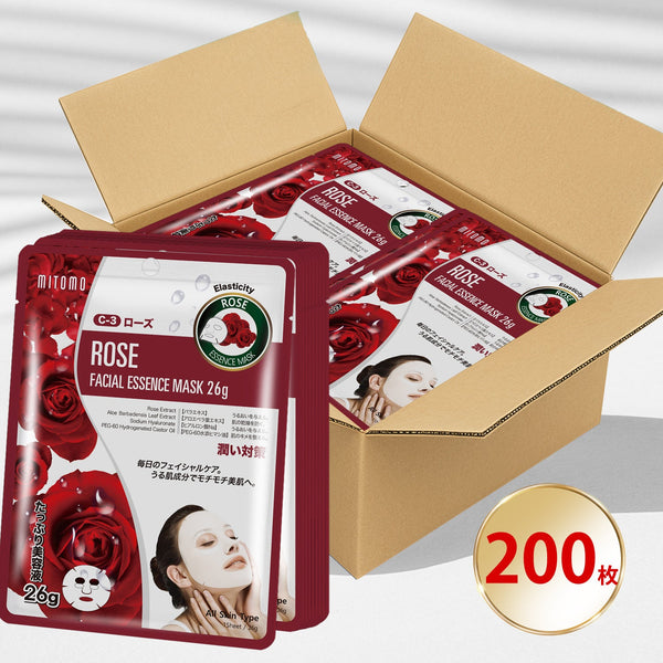 MITOMO ナチュラルローズスージングフェイシャルエッセンスマスク/200枚- ローズのやさしさで肌を包み込み、美しい肌を手に入れよう！/ミトモパック/【MTSS00512-C-3Jx020】