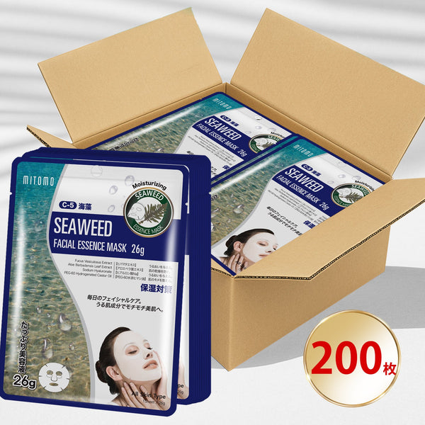 MITOMO 天然海藻浄化フェイシャルエッセンスマスク/200枚- 豊かな海藻の栄養で肌をリフレッシュ！/ミトモパック/【MTSS00512-C-5Jx020】