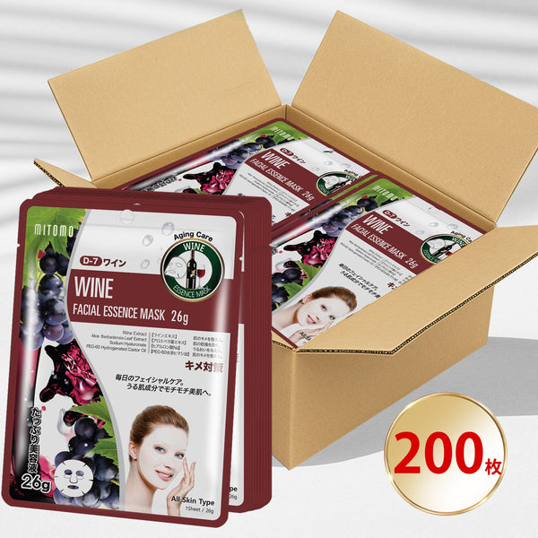 MITOMO  ナチュラルワインエイジングケアフェイシャルエッセンスマスク/200枚- 肌をワインでリフレッシュ！若々しい輝きを取り戻す特別なスキンケアアイテム/ミトモパック/【MTSS00512-D-7Jx020】