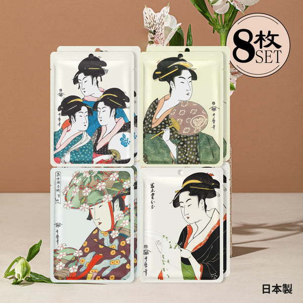 MITOMO <日本製> 8枚入りJP UKIYOEトライアルセット/Type A全4種- 美しさを追求する女性のための究極のスキンケア体験！アロエベラ抽出物含有で潤い補給、肌トラブル解消、輝く肌へ導く/ミトモパック/ 【TKJP00006-02-08】