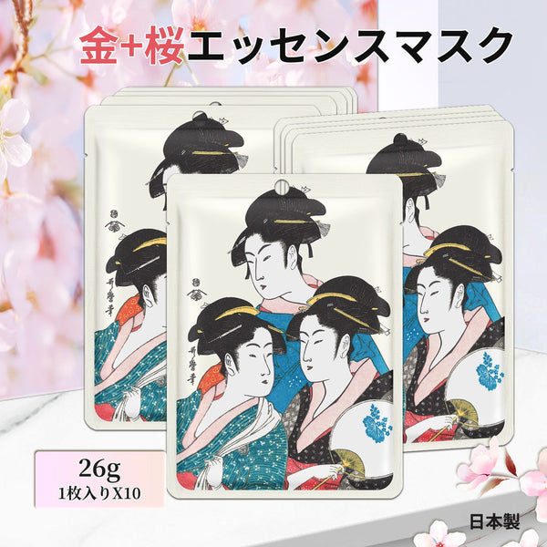 MITOMO <日本製>ミトモ 浮世絵604 Gold + Sakura /ゴールド+サクラ /金+桜エッセンスマスク カブキ ダンリョク フェイスマスク エステ/ミトモパック/【JPSS00604-A-0】