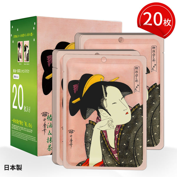 MITOMO <日本製>ミトモ 浮世絵605 Camellia Oil + Matcha/ ツバキユ+マッチャ /椿油＋抹茶エッセンスマスク カブキ ビハダコントロール フェイスマスク エステ/20枚/ミトモパック/【JPSS00605-A-1x002】